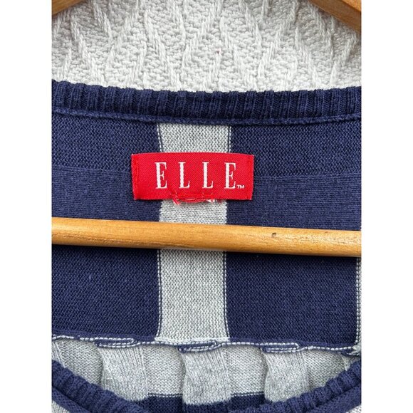 Striped Navy & Gray Open Front Cardigan Sweater Pleated Front & Back LARGE - Picture 6 of 12